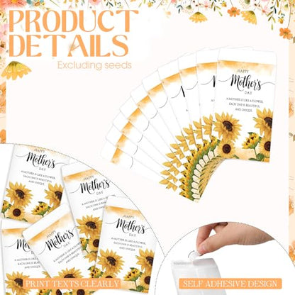 AmazingSpark 50 Pcs Mother's Day Seed Packets Self-Adhesive Flower Seed Envelopes Party Favors & Church Gifts for Mom DIY Empty Floral Mini Organizers, No Seeds (Sunflower) - style: Sunflower