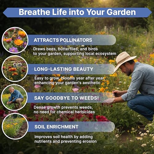 Organo Republic 16 Perennial Wildflower Seeds Mix for Indoor & Outdoors. 100,000+ Non-GMO, Heirloom Wildflower Garden Seeds, 4oz Packet for Growing Wild Flowers to Attract Bees, Butterflies & Birds
