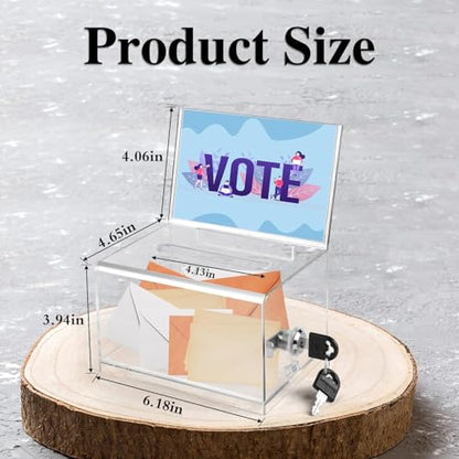 VOISEN Clear Donation Box with Lock,Ballot Box with Sign Holder,Suggestion Boxes for Fundraising, Tip Jar with Slot for School,Conference 6.2x4.6x3.9 Inch | Suggestion Box for Fundraising, Ballot Box with Slot for School, Donation, Bar, School Voting,Conf