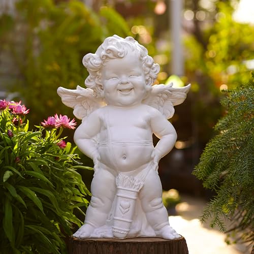 Garden Cupid Angel Statue with Wings 22in, Vintage Distressed Finish White Cherub Figurine, Outdoor Indoor Decorative Sculpture Waterproof & Sun-Resistant - size: 22in Cupid