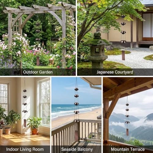 Copper Wind Chime – 5 Temple Bells, Musically Tuned Feng Shui Chime for Home/Outdoor