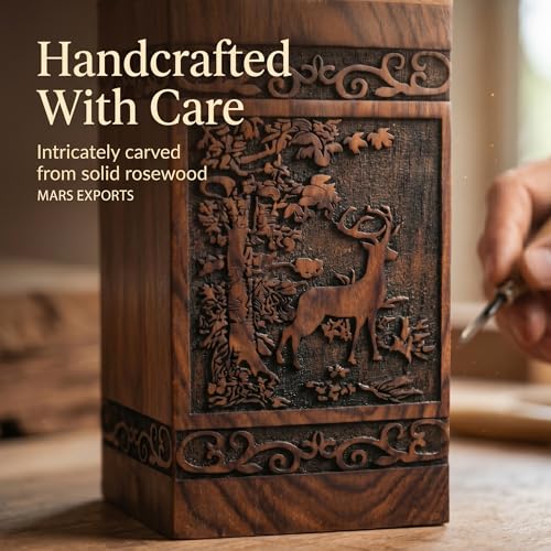 Wooden Cremation Urns Box for Human Ashes, Memorial Keepsake Boxes for Adults, Male/Female,Child, Pets Dog Cat Wood Burial Funeral Container (Deer) Urn, Capacity (Small) - size: Small