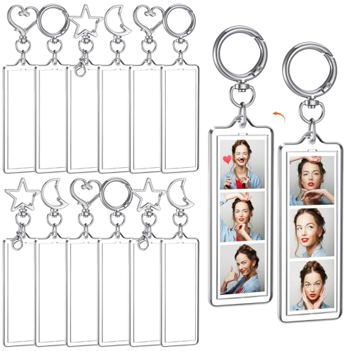 MTLEE 12 Pcs Mini Photo Strip Keychain Frame 1x3 Inch Acrylic Photo Booth Keychain Double Sided Keyring Blank DIY Custom Gift - style: Assorted Clasp