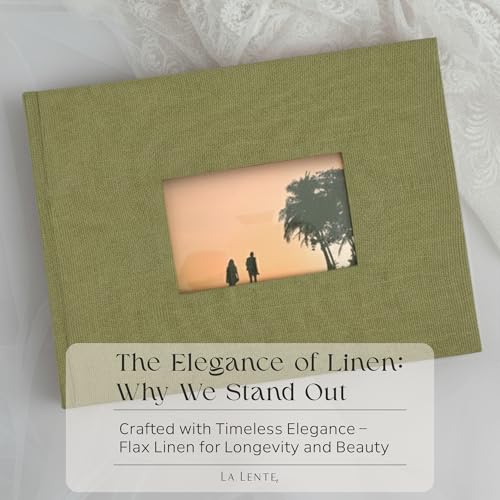 Premium Scrapbook Album with Window and Writing Space – 60 Pages holds 200 Photos of Different Sizes – Wedding, Baby, Travel & Family Memories – 11.4" x 8.6" - Olive - color: Olive, size: Small w/ Window