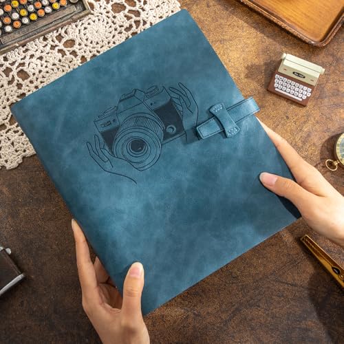 Leather Photo Album for 4x6 Pictures Photo Book With 30 Writing Paper for Family Wedding Anniversary Baby Vacation Picture Album (Blue Camera) - color: Blue Camera