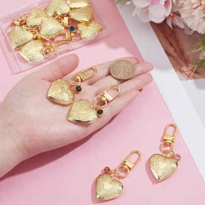 PH PandaHall 12 sets 18k Gold Plated Heart Locket Charms Gold Heart Pendants Memorial Charms Photo Locket Keychain Bag Charm with Birth Stones for Birthday Anniversary, Pendant: 1.2 Inch