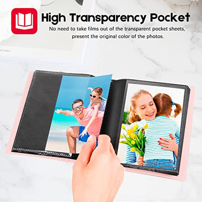 Aevdor Small 4x6 Photo Album, 64 Pockets, Black Pages, Elastic Band, Pink | Compact 4x6 Photo Book for Family, Wedding, Baby, Travel, Postcards and Recipe Cards. One Album is Included - color: Pink