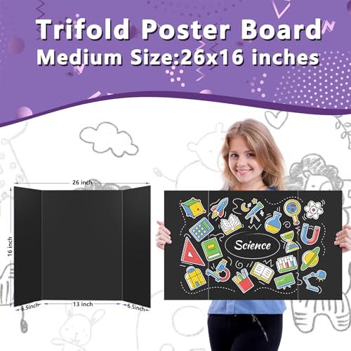 AKONEGE 3 Pack Medium Trifold Poster Board 26" x 16" Tri Fold Poster Boards Black Corrugated Cardboard Project Boards for Presentations, School Projects, Science Fair, Exhibition Event Display - size: 26" x 16" (Medium)
