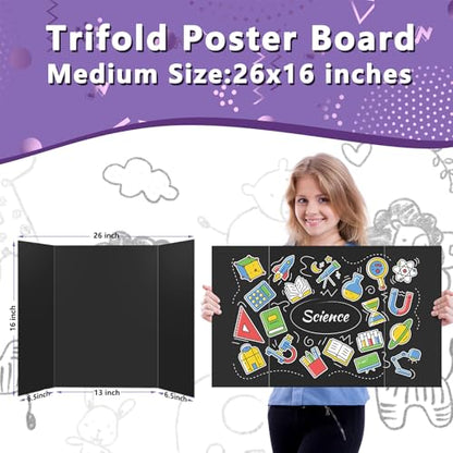 AKONEGE 3 Pack Medium Trifold Poster Board 26" x 16" Tri Fold Poster Boards Black Corrugated Cardboard Project Boards for Presentations, School Projects, Science Fair, Exhibition Event Display - size: 26" x 16" (Medium)