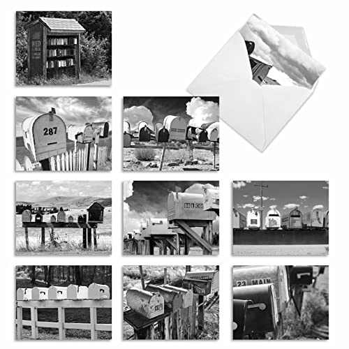 The Best Card Company - 10 Blank Note Cards with Envelopes (4 x 5.12 Inch) - Black & White Photos, Bulk Boxed Set - In the Mail M9681OCB - style: In The Mail