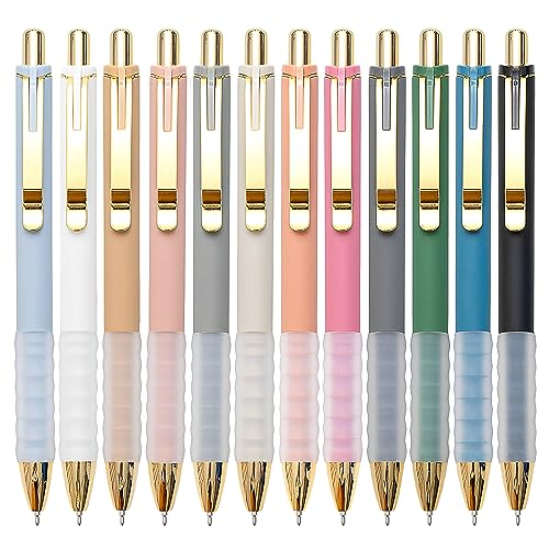 Linbsunne Ballpoint Pens Black Medium Point 1mm Pen with Super Soft Grip Ball Point Pen for Men Women Retractable Pens (gold-12 pcs) - color: gold-12 pcs
