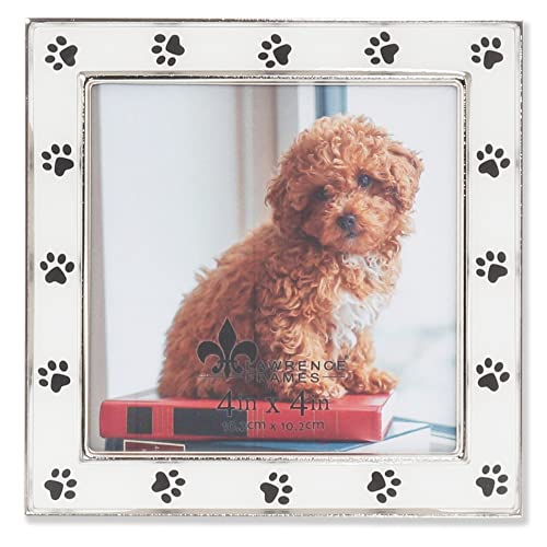 4x4 Silver Metal and White Enamel Picture Frame, Paw Print Design - color: White Paw, size: 4x4