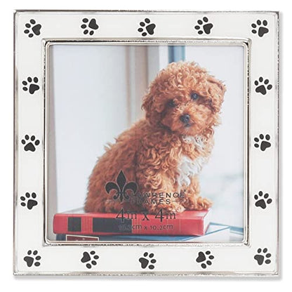 4x4 Silver Metal and White Enamel Picture Frame, Paw Print Design - color: White Paw, size: 4x4
