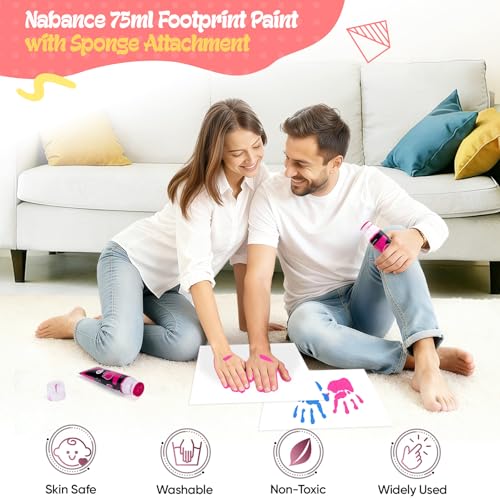 Nabance 2.54 fl oz Hot Pink Baby Hand and Footprint Friendly Paint, Dog Cat Paw Print Safe Paint, Non-Toxic Acid-Free, Safe Gentle for Home School Christmas New Year DIY Keepsake Stamp - color: Hot Pink