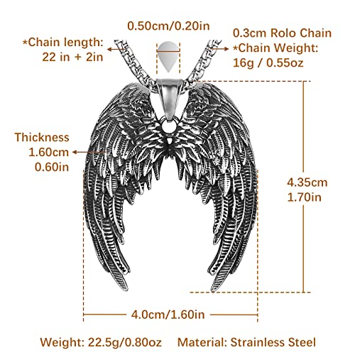 HZMAN Angel Wing Necklace for Men Women Stainless Steel Gothic Punk Angel Wing Cross/Angel Pendant Faith Amulet Jewelry Gift - color: Angel Wing