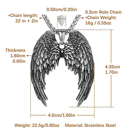 HZMAN Angel Wing Necklace for Men Women Stainless Steel Gothic Punk Angel Wing Cross/Angel Pendant Faith Amulet Jewelry Gift - color: Angel Wing