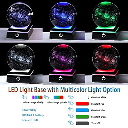 Crystal 3D Solar System Ball Science, Universe Gifts with LED Base 3.15'' - color: Solar system ball with Black LED