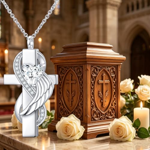 Yearace Urn Necklace for Ashes Sterling Silver Filigree Locket Necklace that Holds Pictures Heart Keepsake Memorial Necklace Cremation Jewelry for Ashes for Women Men - style: Cross Urn Necklace