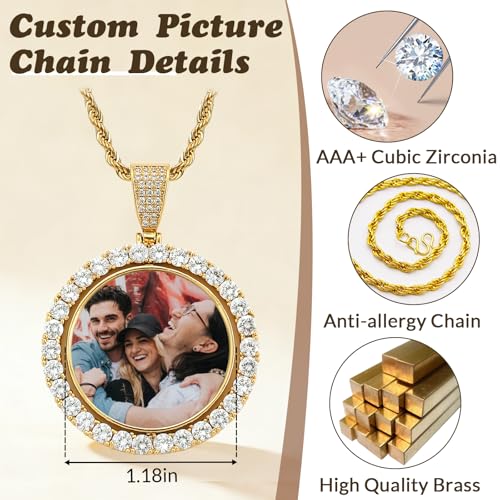 HJX Custom Circle Chain with Wings, Memorial Picture Necklace for Men Womem - color: 3-round