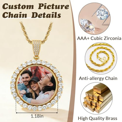 HJX Custom Circle Chain with Wings, Memorial Picture Necklace for Men Womem - color: 3-round