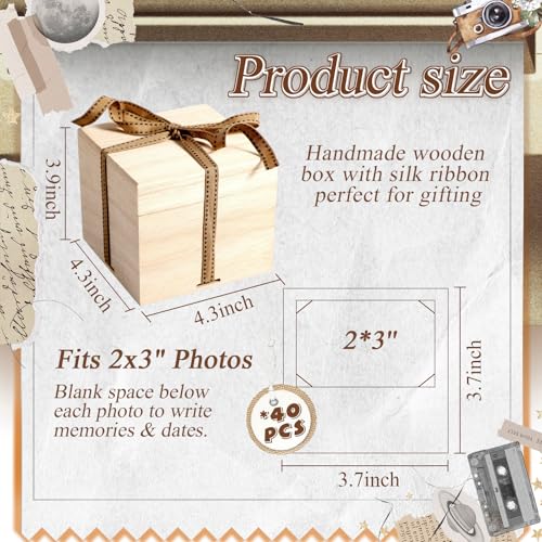 Feifeiya Mini Wooden Pull out Photo Box, DIY 2x3 Album,40 Photos,Natural