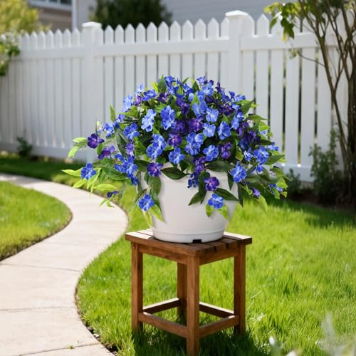 Hommyea Artificial Flowers for Outdoor, 2 PSC UV Resistant Fake Plants - color: Deep&light Blue