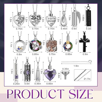 Ecation 15 Pcs Urn Necklace for Ashes Women Cremation Jewelry - color: Light Purple