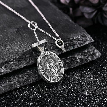 YAFEINI Virgen De Guadalupe Necklace 925 Sterling Silver Mother Mary Necklace Virgencita Jewelry Thanksgiving Day Gifts for Women - style: Guadalupe Urn