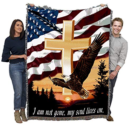 Pure Country Weavers I Am Not Gone My Soul Lives On Blanket Cross Eagle Flag - Sympathy Bereavement Gift Tapestry Throw Woven from Cotton - Made in the USA (72x54) - color: Soul Lives on Cross, size: 72" x 54"