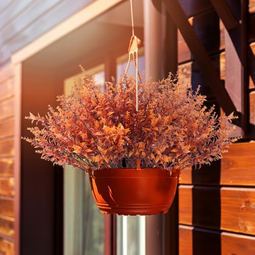 RECUTMS Outdoor Faux Plant Fall Fake Plant UV Resistant Artificial Greenery - color: Brown, size: 8 Bundles
