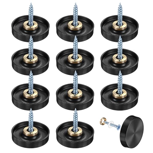 M METERXITY 12-Pack Screw Covers Caps, 1" Dia Stainless Steel Brushed Mirror Decorative Screws Cap Nails Fasteners for Sign Advertising Hardware/Bathroom Upholstery Head Covers [Black] - color: Black, size: 1"