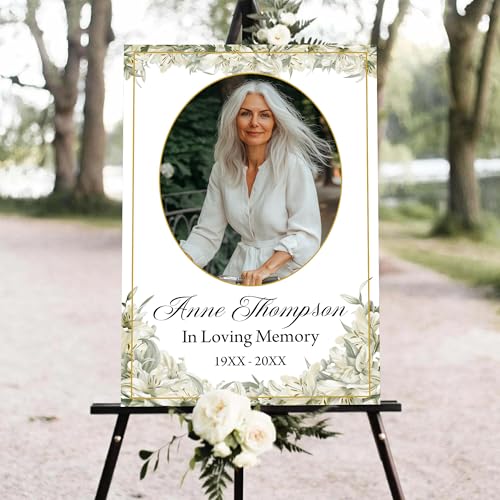 Personalized Elegant Celebration Of Life Welcome Sign, Memorial Picture Board, Celebration Of Life Decoration Yard Sign, Celebration Of Life Photo Displays, White Lilies #6 - color: Version6