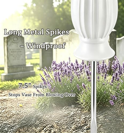 Cemetery Vases with Spikes,Grave Vases for Cemetery with Metal Spikes and Drainage Holes,Grave Flower for Headstones Memorial Gifts Loss of Loved One - color: White