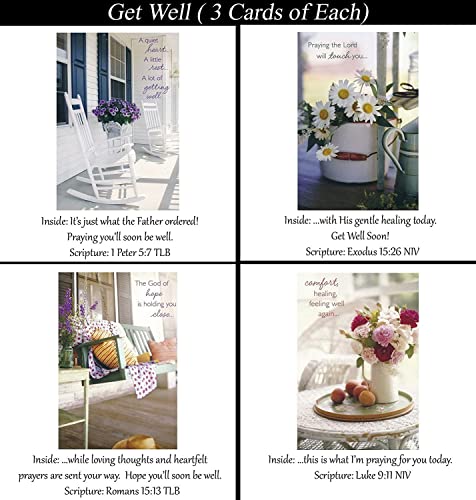 Get Well Cards Premium 36 count Christian/Religious Greeting Card Assortment ~ Scripture in Every Card