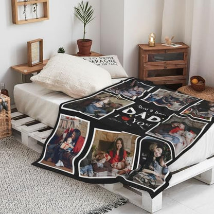Fathers Day Birthday Gift for Dad Custom Blanket with 8 Photo & Text, Personalized Blankets with Picture to My Dad, HD Printing Customized Flannel Throw Blanket Gifts for Best Daddy Grandpa Ever - color: Dad-3