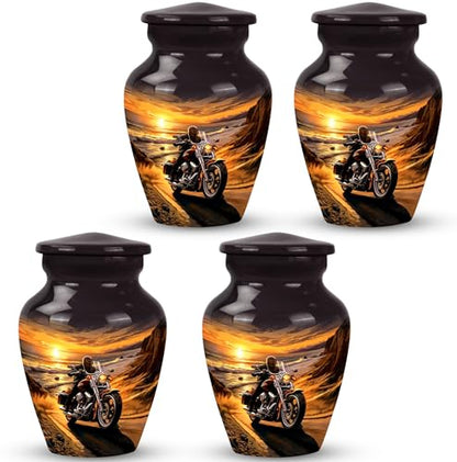 Motorcycle Urn - Biker Urns for Ashes for Men & Women - Yellow Sunset Funeral Cremation Urns for Human Ashes - Motorcycle Keepsake Urn 3 Inch, Set of 4 Memorial Gifts - size: CLS-3 Inch, Set Of 4