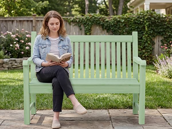 2-Person Outdoor Bench with 700 Lbs Weight Capacity, Green | Poly Lumber Weatherproof Garden Bench Seating for Porch, Balcony and Park, All-Weather Patio Bench Furniture - color: Green