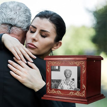 ADMLC Cremation Urns for Human Ashes Adult Up to 200 IBS with Photo Frame | 100% Wooden Handcrafted Memorial Keepsake Urn for Ashes,Funeral Burial Caskets Urn Suitable for Male Female Men Women Dad Mom