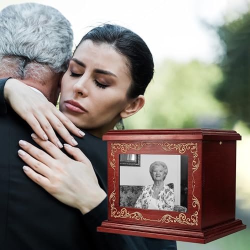 ADMLC Cremation Urns for Human Ashes Adult Up to 200 IBS with Photo Frame | 100% Wooden Handcrafted Memorial Keepsake Urn for Ashes,Funeral Burial Caskets Urn Suitable for Male Female Men Women Dad Mom