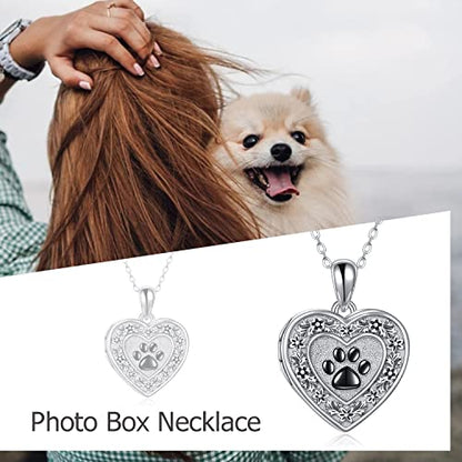Lotus Locket Necklace Sterling Silver Lotus Flower Locket Necklace That Holds Pictures Yoga Locket Pendant Mother's Day Gifts for Women Wife Mom - style: Pet Paw Locket