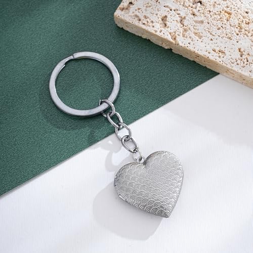 2PCS Elegant Heart Locket Keychain with Decorative Chain Stainless steel, Heart Pattern Design, Photo Frame Pendant - color: Heart-6