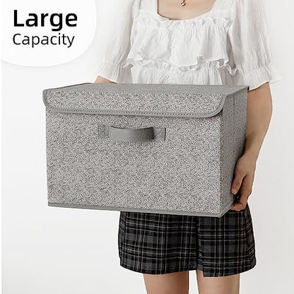 GRANNY SAYS Storage Baskets with Lids, Clothes Storage Boxes, Fabric Storage Bins, Keepsake Box, Closet Organizers and Storage, Gray, 2-Pack | Flip-Top Lid, Collapsible, Stackable, 3 Handles, Ideal for Closet Clothes Blanket Toys, Large, Gray, 2-Pack - co