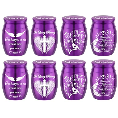 Color Small Urns for Ashes - Set of 8，Aluminium Mini Urns, Cremation Urns for Human/Pet Ashes, Ashes Holder, Small Keepsake urns-Memorial Urn (8Pcs- Purple Customized) - color: 8pcs- Purple Customized