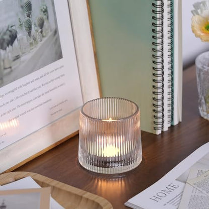 Clear Ribbed Tealight Votive Candle Holders Set of 10- Tea Light Candle Holder Glass for Table Centerpiece, Engagement Parties, Birthday Parties & Wedding Shower (Pack of 2) - color: Clear, size: 10Pcs (Pack of 2)
