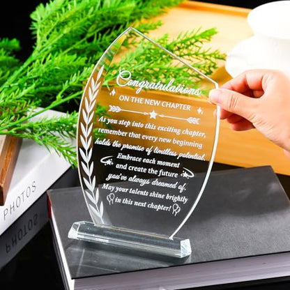 Congratulations New Job Gifts for Women Men, Crystal Plaque | Congrats on New Job Promotion Gifts for Coworker Leader Employee Boss, Farewell, Graduation, Engraved Keepsake Decor - style: Next chapter