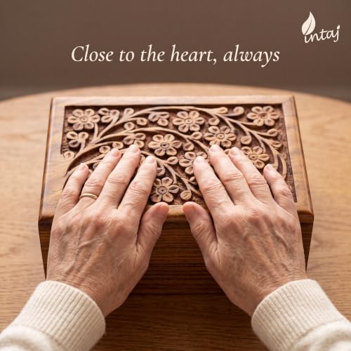Rosewood Cremation Urn for Human Ashes, Tree of Life, Large 180 lb | Hand-carved solid sheesham rosewood, screw-locked sliding base, engraving available, holds up to 180 lb - color: Rosewood Tree of Life, size: Large (180 lb)