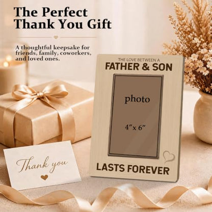 Father and Son Picture Frame Holds 4 x 6 Photo, Rustic Wooden Tabletop Keepsake with Lasts Forever Message, First Father’s Day Meaningful Gift - color: Father01