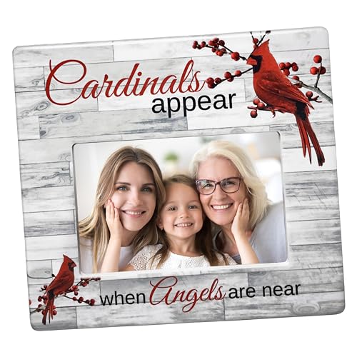 Memorial Picture Frame for Loss of Loved One, When Cardinals Appear Angels Are Near Photo Frame, Sympathy Condolence Gift, Cardinal Keepsake, Wood Grain Look, Holds 4x6 Photo, 8 x 7.25 Inch - size: Not Customized