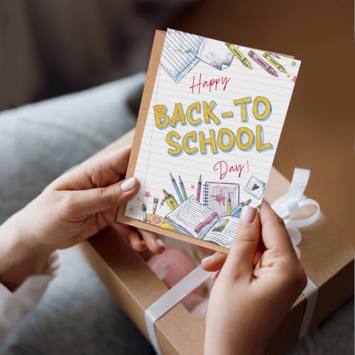 Happy Back to School Day Card for Boys Girls Kids, Cute First Day of School Card, Good Luck School Year Cards for Daughter Son Granddaughter Grandson - color: Back to School Day