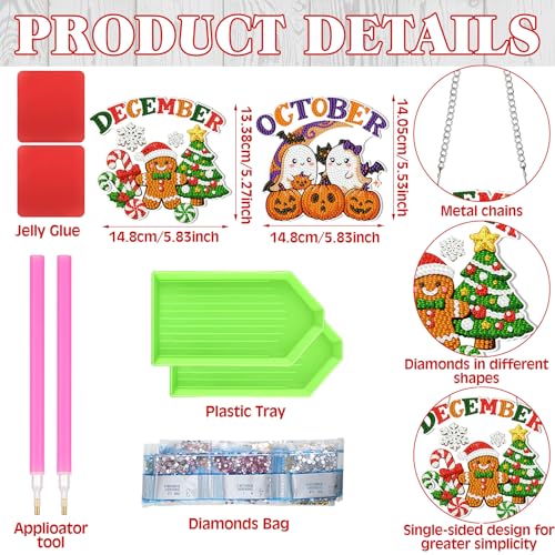 Cinnvoice Seasonal Diamond Art Hanging Kit,12 Pcs,Month | Holiday Diamond Art Wreath Ornament, Month Gem Hanging Sign, Festival Crystal Suncatcher, for Door Window Wall Home Decor - style: Month